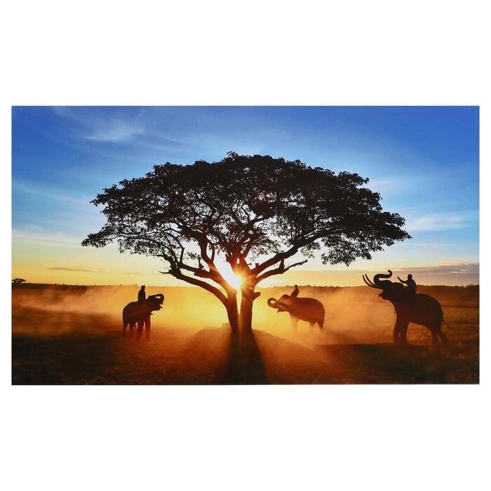 Картина на холсте "Африканские слоны на закате" 60х100 см от компании Интернет-гипермаркет «MOLL» - фото 1