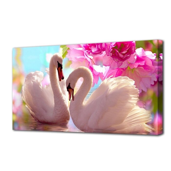 Картина на холсте "Лебеди в розовых цветах" 50х100 см от компании Интернет-гипермаркет «MOLL» - фото 1