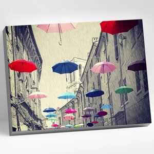 Картина по номерам 40*50 разноцветные зонтики (20 цветов)