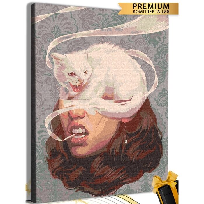 Картина по номерам "Девушка и кот" холст на подрамнике 40*50 112 от компании Интернет-гипермаркет «MOLL» - фото 1
