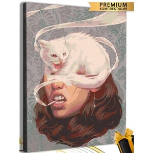 Картина по номерам "Девушка и кот" холст на подрамнике 40*50 112