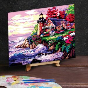 Картина по номерам на холсте 4050 см "Домик с маяком у моря"