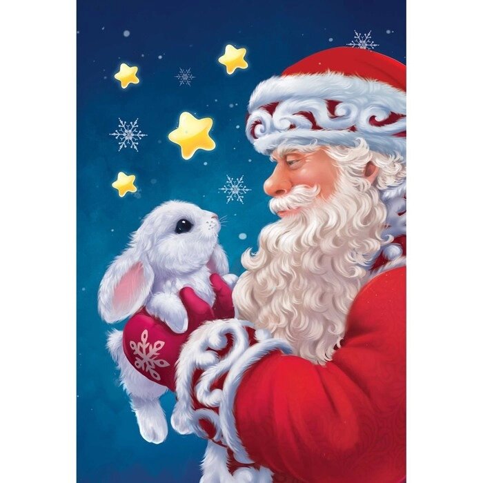 Картина по номерам на холсте с подрамником "Дед Мороз с кроликом" 20х30 см от компании Интернет-гипермаркет «MOLL» - фото 1