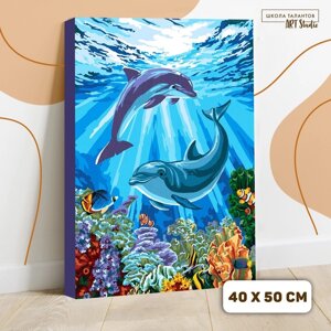 Картина по номерам на холсте с подрамником "Дельфины-друзья" 40*50 см