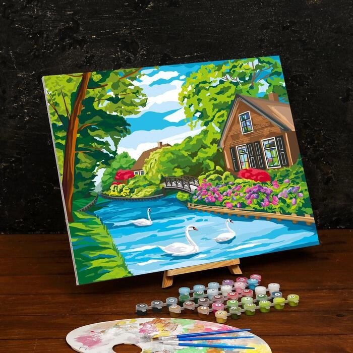 Картина по номерам на холсте с подрамником "Дом у реки" 4050 см от компании Интернет-гипермаркет «MOLL» - фото 1