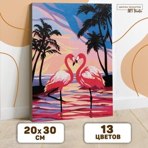Картина по номерам на холсте с подрамником "Фламинго на закате", 30х20 см
