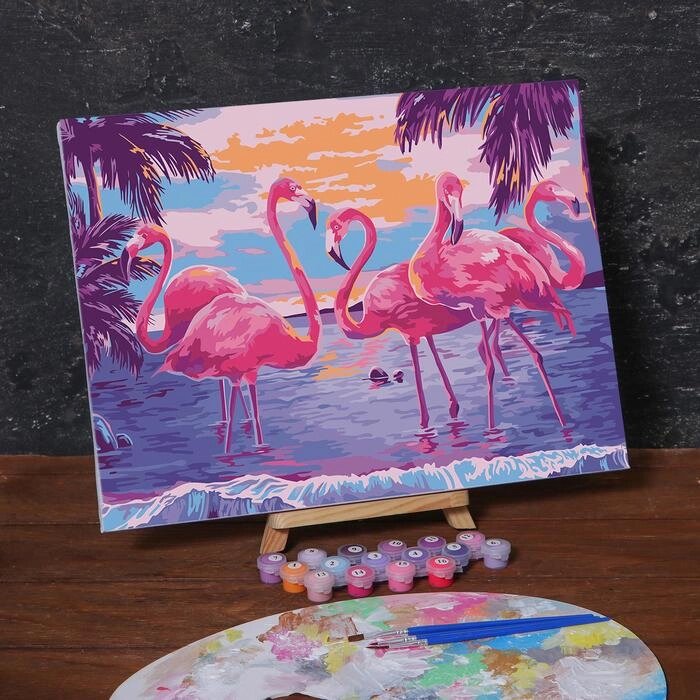Картина по номерам на холсте с подрамником "Фламинго на закате", 40х30 см от компании Интернет-гипермаркет «MOLL» - фото 1