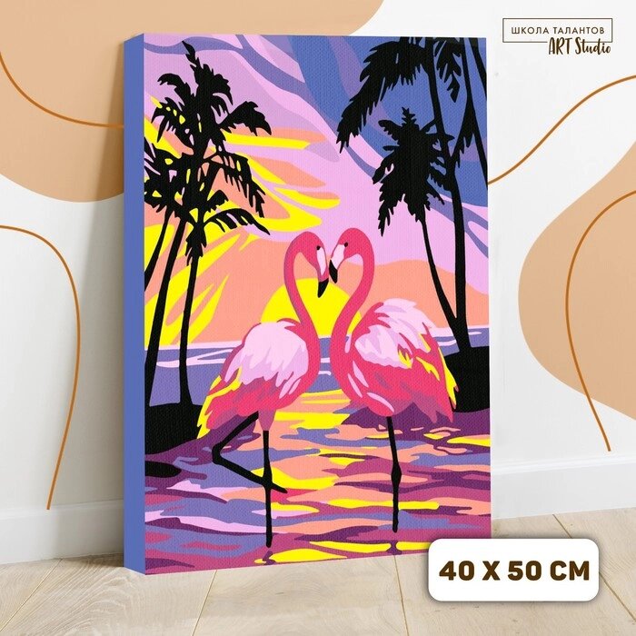 Картина по номерам на холсте с подрамником "Фламинго на закате" 40х50 см от компании Интернет-гипермаркет «MOLL» - фото 1