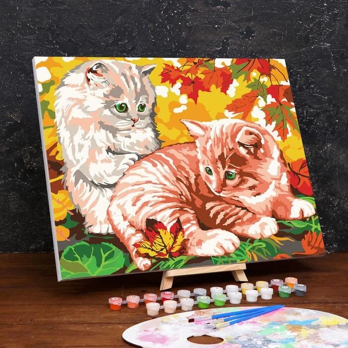 Картина по номерам на холсте с подрамником "Котята в листве" 4050 см от компании Интернет-гипермаркет «MOLL» - фото 1