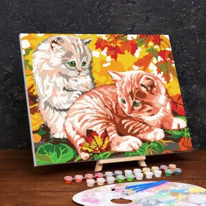 Картина по номерам на холсте с подрамником "Котята в листве" 4050 см