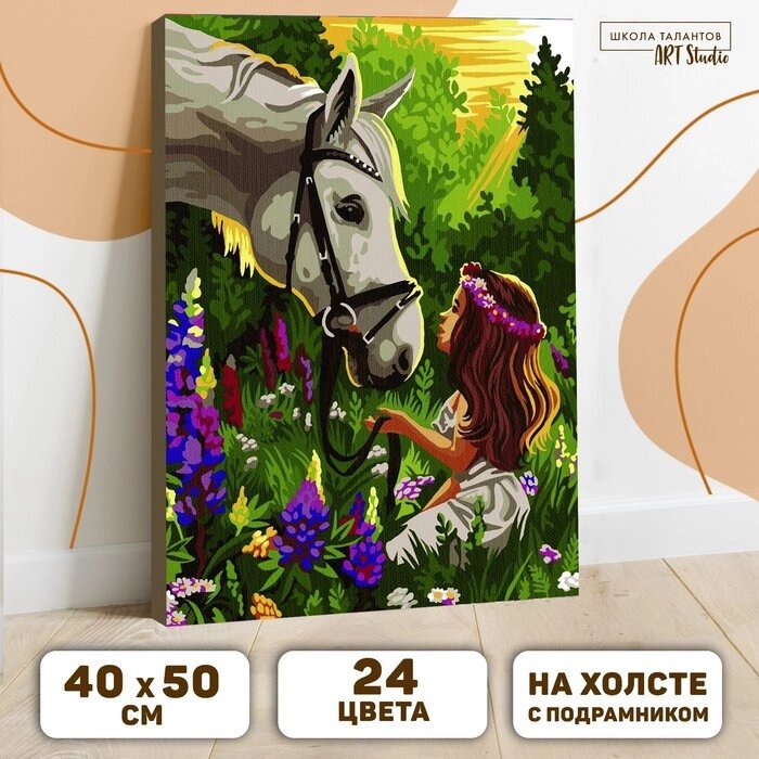Картина по номерам на холсте с подрамником "Лошадка и девочка в поле" 40х50 см от компании Интернет-гипермаркет «MOLL» - фото 1
