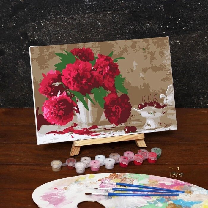 Картина по номерам на холсте с подрамником "Розовые пионы", 30х20 см от компании Интернет-гипермаркет «MOLL» - фото 1