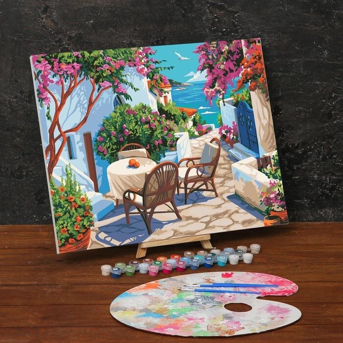 Картина по номерам на холсте с подрамником "Уютный дворик у моря" 40х50 см от компании Интернет-гипермаркет «MOLL» - фото 1