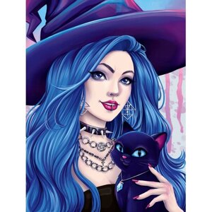 Картина по номерам на холсте с подрамником "Ведьма с котом" 30х40 см