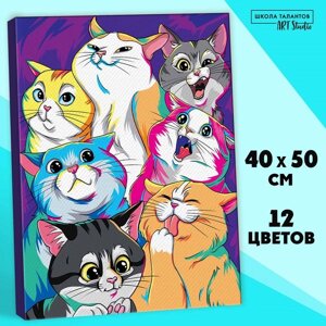 Картина по номерам на холсте "Яркие котики" , 40х50 см