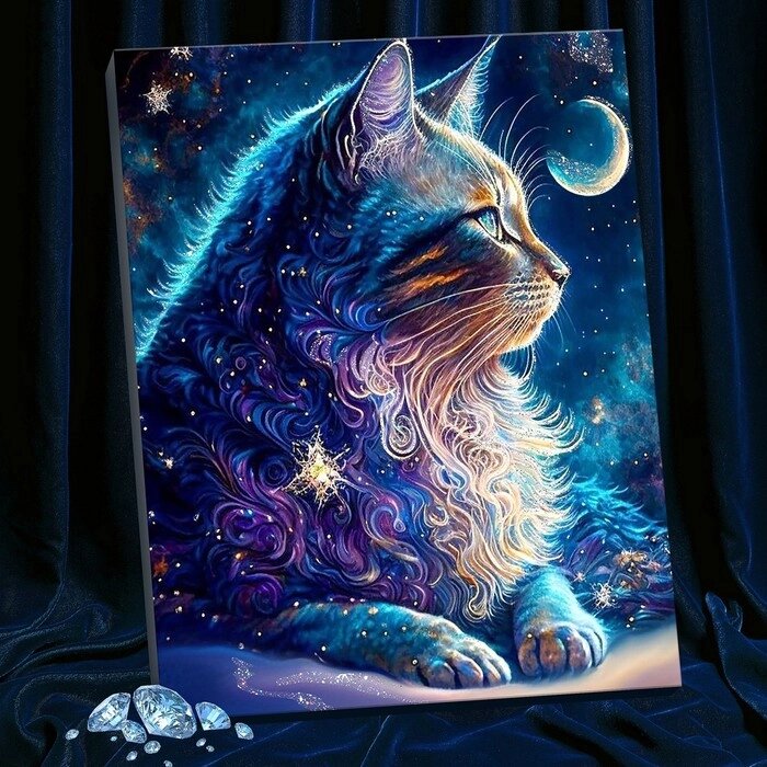 Картина по номерам с кристаллами из хрусталя 40х50 "Космический кот" (22 цвета)  SHR0538 от компании Интернет-гипермаркет «MOLL» - фото 1