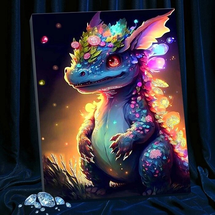 Картина по номерам с кристаллами из хрусталя 40х50 "Неоновый дракон" (28 цветов)  SHR0539 от компании Интернет-гипермаркет «MOLL» - фото 1