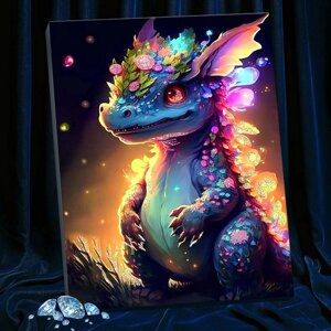 Картина по номерам с кристаллами из хрусталя 40х50 "Неоновый дракон"28 цветов) SHR0539