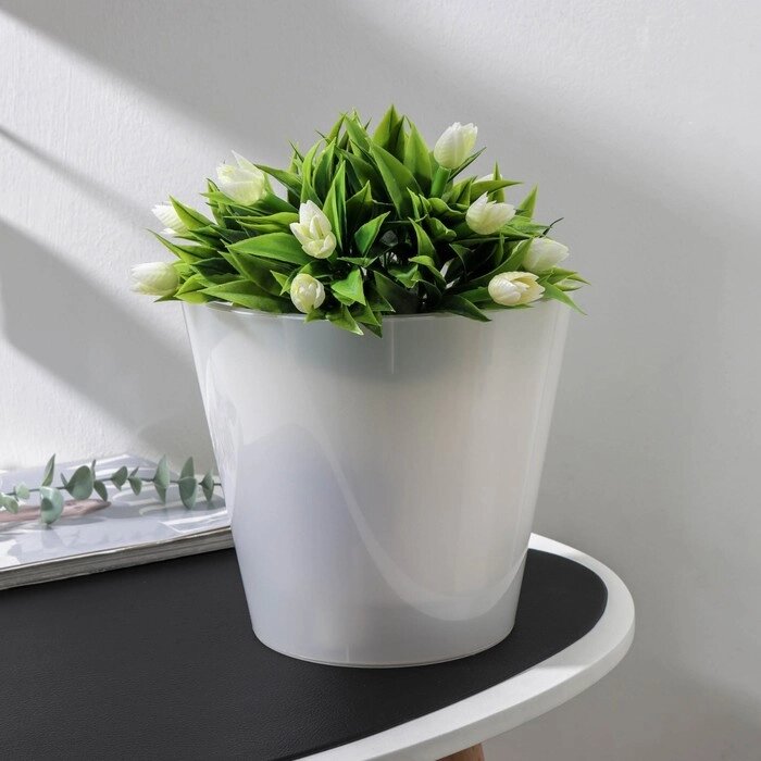 Кашпо для орхидей со вставкой 4л (3л) d20см h18,3см, цвет белый перламутр от компании Интернет-гипермаркет «MOLL» - фото 1