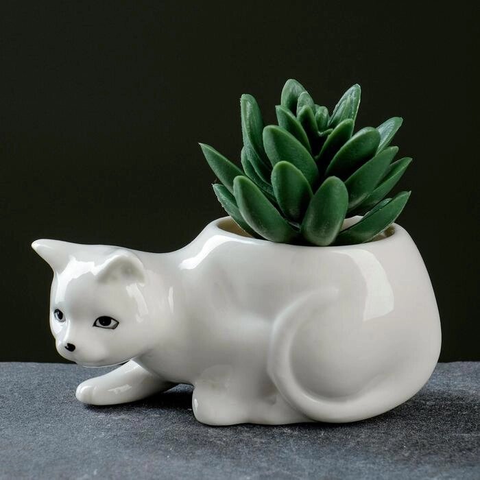Кашпо фигурное "Кошка" белое 11,5*5,5*5,5см от компании Интернет-гипермаркет «MOLL» - фото 1