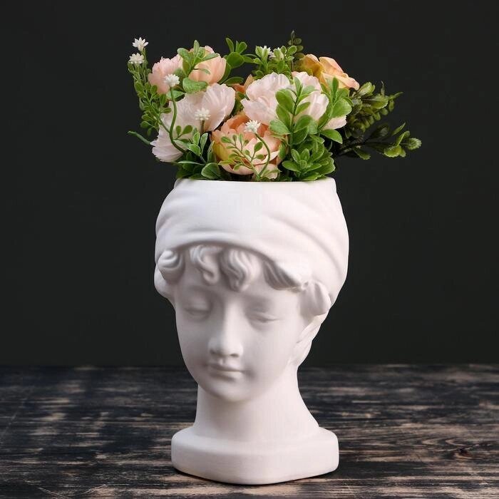 Кашпо керамическое "Голова девушки", белое 21*18см от компании Интернет-гипермаркет «MOLL» - фото 1