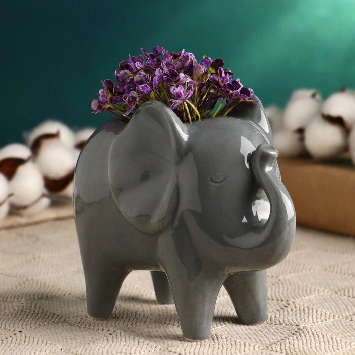Кашпо керамическое "Слон серый" 16*9*13см от компании Интернет-гипермаркет «MOLL» - фото 1
