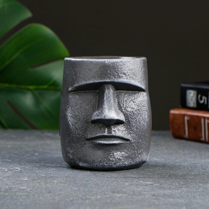 Кашпо - органайзер "Истукан моаи" серый камень, 10см от компании Интернет-гипермаркет «MOLL» - фото 1