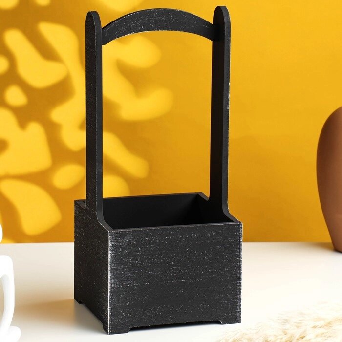 Кашпо - ящик деревянный "Прованс" 13,5х13,5х30 см черный от компании Интернет-гипермаркет «MOLL» - фото 1