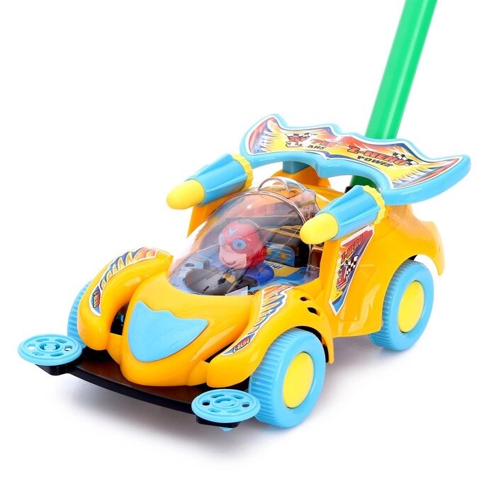 Каталка "Машинка гонка" на палочке, цвета МИКС от компании Интернет-гипермаркет «MOLL» - фото 1