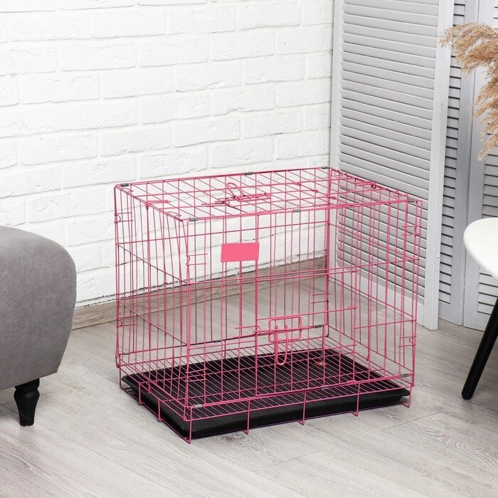 Клетка для собак 61 х 42 х 50 см, розовая от компании Интернет-гипермаркет «MOLL» - фото 1
