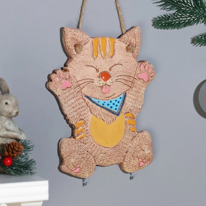 Ключница "Довольный котик", подвесная, керамика от компании Интернет-гипермаркет «MOLL» - фото 1