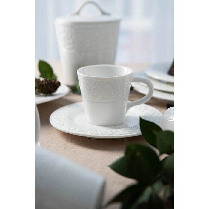Кофейная пара Magistro "Лист", чашка 100 мл, 10,57,57 см, блюдце d=15 см от компании Интернет-гипермаркет «MOLL» - фото 1