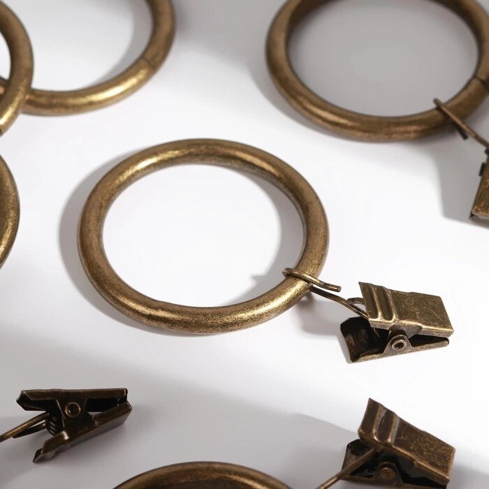 Кольцо для карниза, с зажимом, d = 30/38 мм, 10 шт, в блистере, цвет бронзовый от компании Интернет-гипермаркет «MOLL» - фото 1