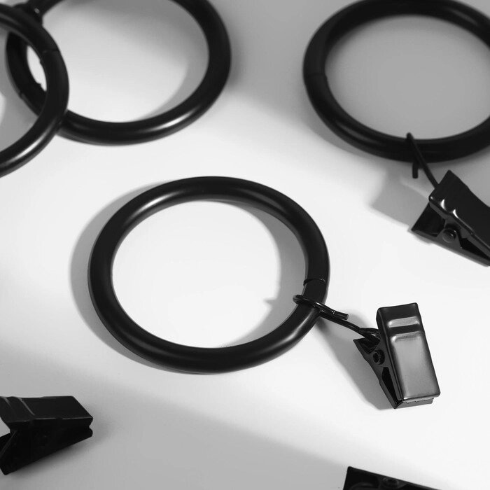 Кольцо для карниза, с зажимом, d = 30/38 мм, 10 шт, в блистере, цвет чёрный от компании Интернет-гипермаркет «MOLL» - фото 1