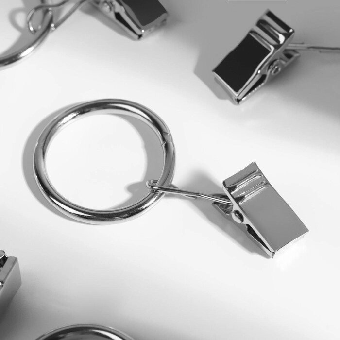Кольцо для карниза, с зажимом, d = 30/38 мм, 10 шт, в блистере, цвет серебряный от компании Интернет-гипермаркет «MOLL» - фото 1