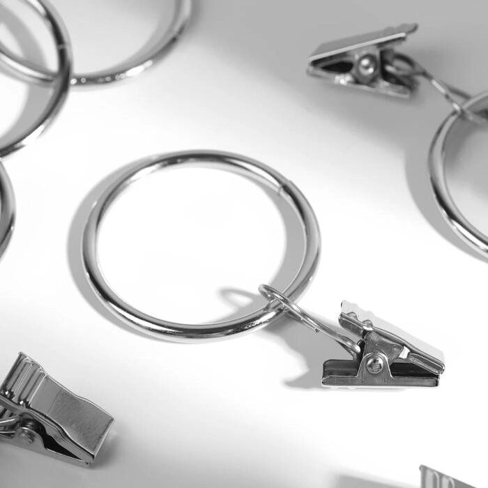 Кольцо для карниза, с зажимом, d = 32/38 мм, 20 шт, цвет серебряный от компании Интернет-гипермаркет «MOLL» - фото 1