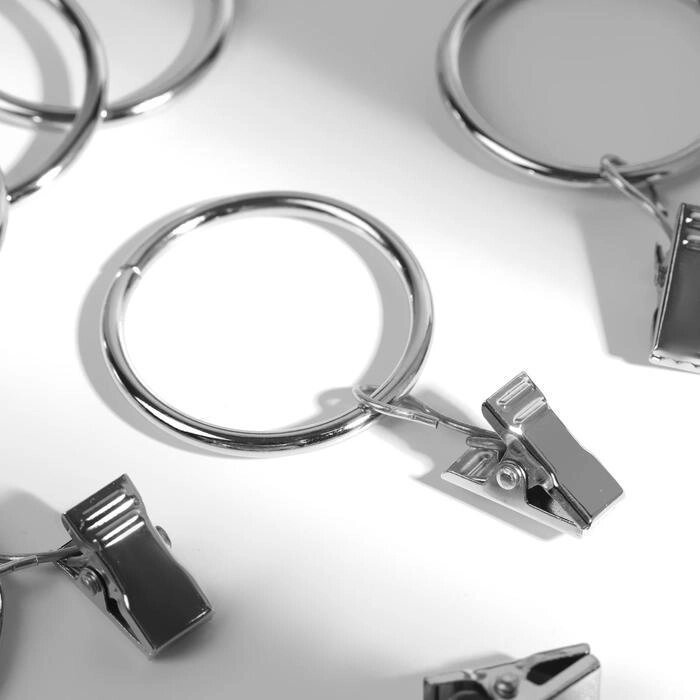 Кольцо для карниза, с зажимом, d = 37/44 мм, 20 шт, цвет серебряный от компании Интернет-гипермаркет «MOLL» - фото 1