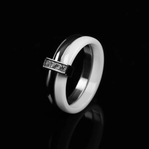 Кольцо керамика "Дуэт", цвет белый в серебре, 19 размер