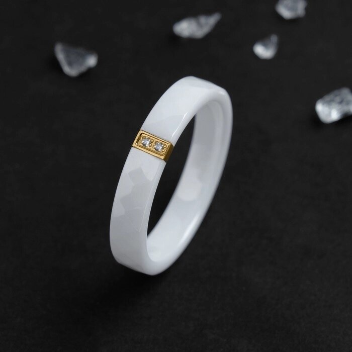 Кольцо керамика "Дуо" со стеклом, цвет белый в золоте, 18 размер от компании Интернет-гипермаркет «MOLL» - фото 1