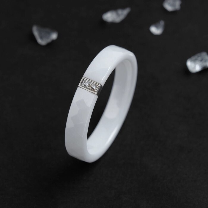 Кольцо керамика "Дуо" со стеклом, огранка ромб, цвет белый, 18 размер от компании Интернет-гипермаркет «MOLL» - фото 1