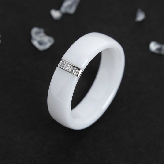 Кольцо керамика "Стразы", 6мм, цвет белый, 19 размер от компании Интернет-гипермаркет «MOLL» - фото 1