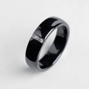 Кольцо керамика "Стразы", 6мм, цвет чёрный, 18 размер