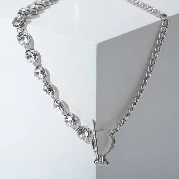 Колье "Цепь" нить из кристаллов, цвет белый в серебре, 45см от компании Интернет-гипермаркет «MOLL» - фото 1