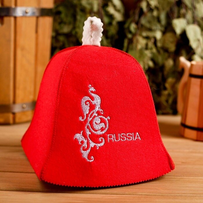 Колпак для бани  шапка "Russia" красная от компании Интернет-гипермаркет «MOLL» - фото 1