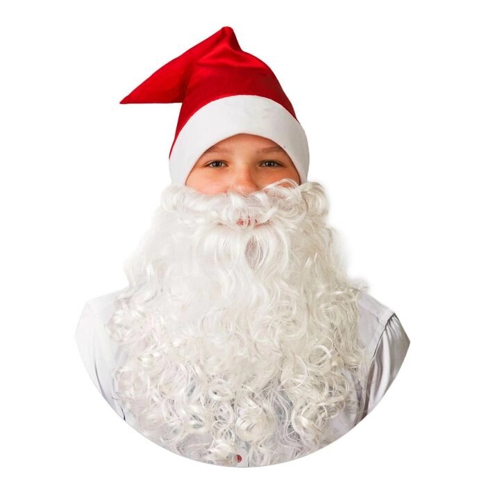 Колпак новогодний с бородой, цвет красный, сатин от компании Интернет-гипермаркет «MOLL» - фото 1