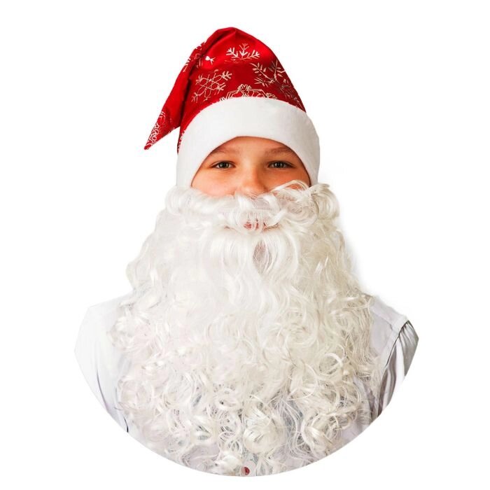 Колпак новогодний с бородой, цвет красный со снежинками, сатин от компании Интернет-гипермаркет «MOLL» - фото 1