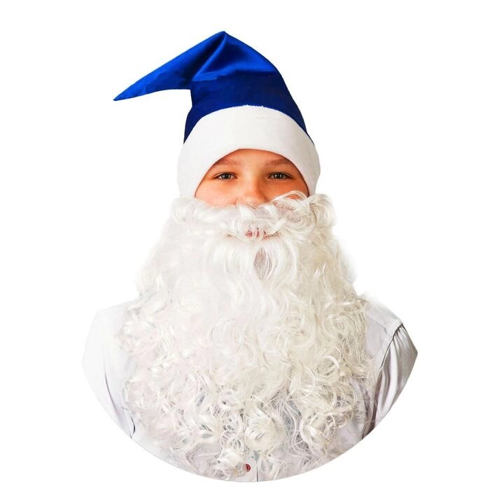 Колпак новогодний с бородой, цвет синий, сатин от компании Интернет-гипермаркет «MOLL» - фото 1