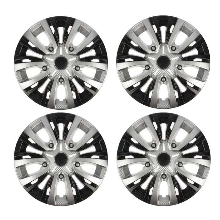 Колпаки колесные R14 "ЛИОН", серебристо-черный карбон, набор 4 шт от компании Интернет-гипермаркет «MOLL» - фото 1