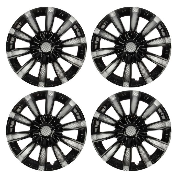 Колпаки колесные R14 Tornado, серебристо-черный карбон, набор 4 шт от компании Интернет-гипермаркет «MOLL» - фото 1