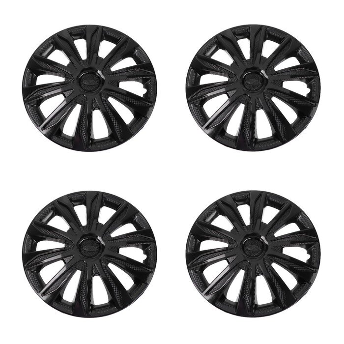 Колпаки колесные R15 "PROFI", черный глянец карбон, комплект 4 шт от компании Интернет-гипермаркет «MOLL» - фото 1